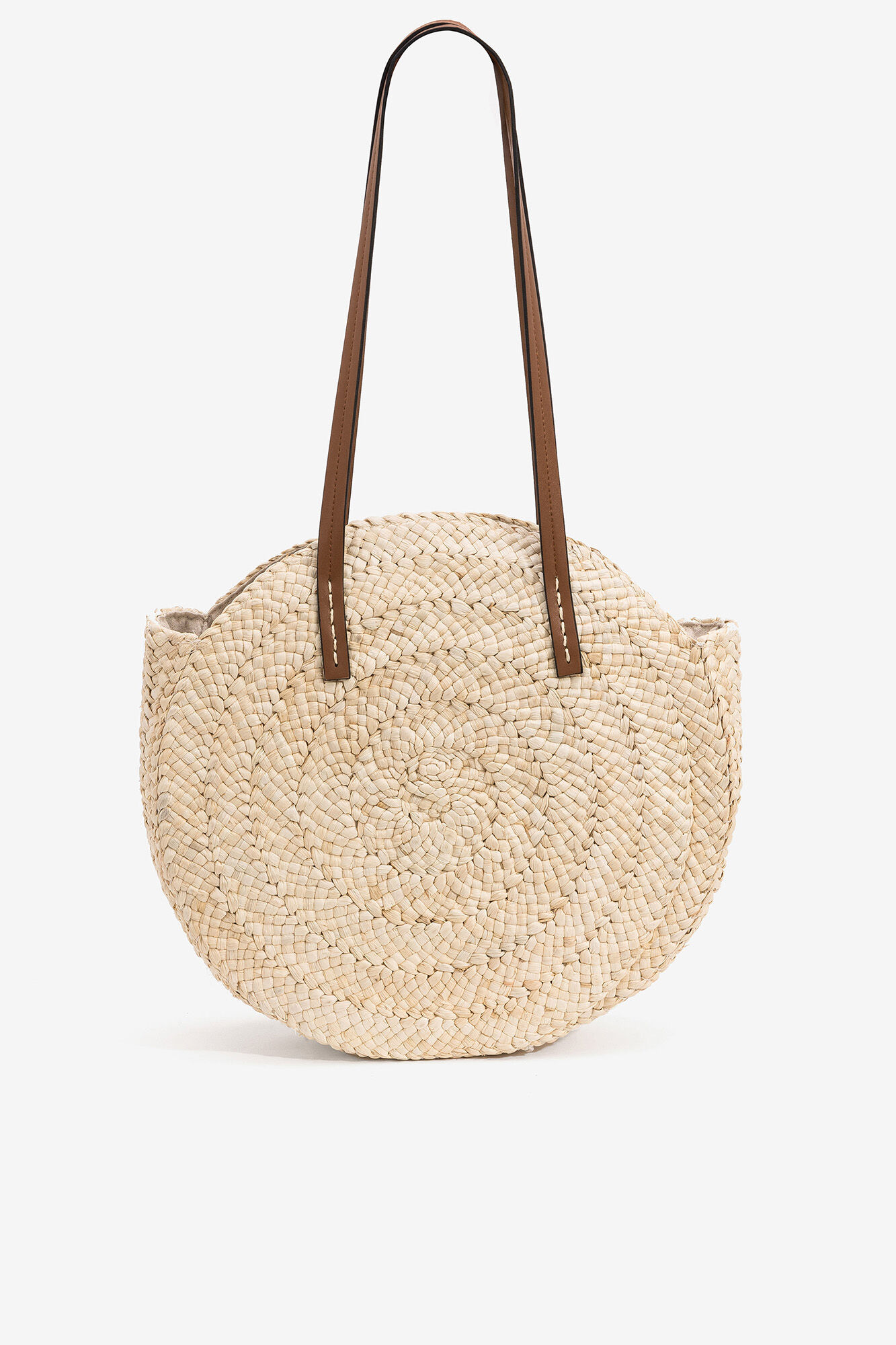 Bolsa transversal redonda de ráfia - bege