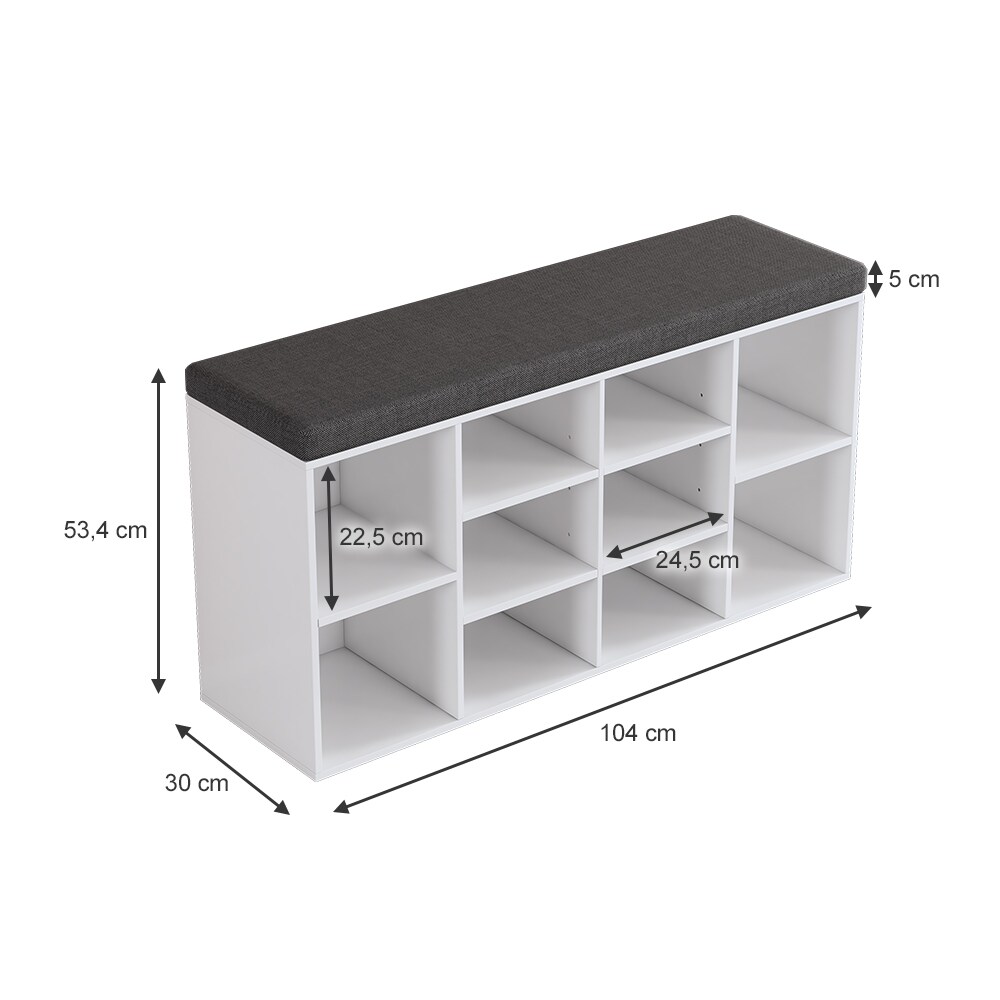 Vicco Schuhbank Tamara Weiß, 104 x 53,5 cm, Bank für Flur mit Fächer und Auflage