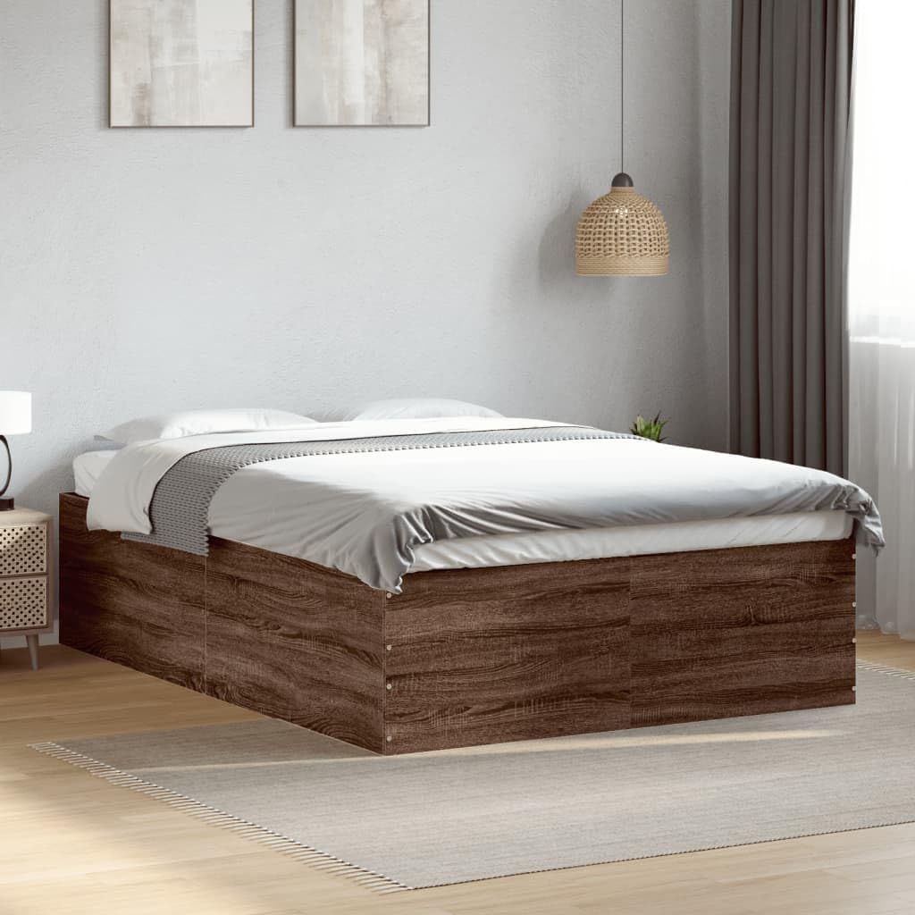 vidaXL Bettgestell, Bett Doppelbett für Schlafzimmer, Bettrahmen mit Lattenrost, Schlafzimmerbett Modernes Design, Braun Eichen-Optik 120x200cm Holzwerkstoff