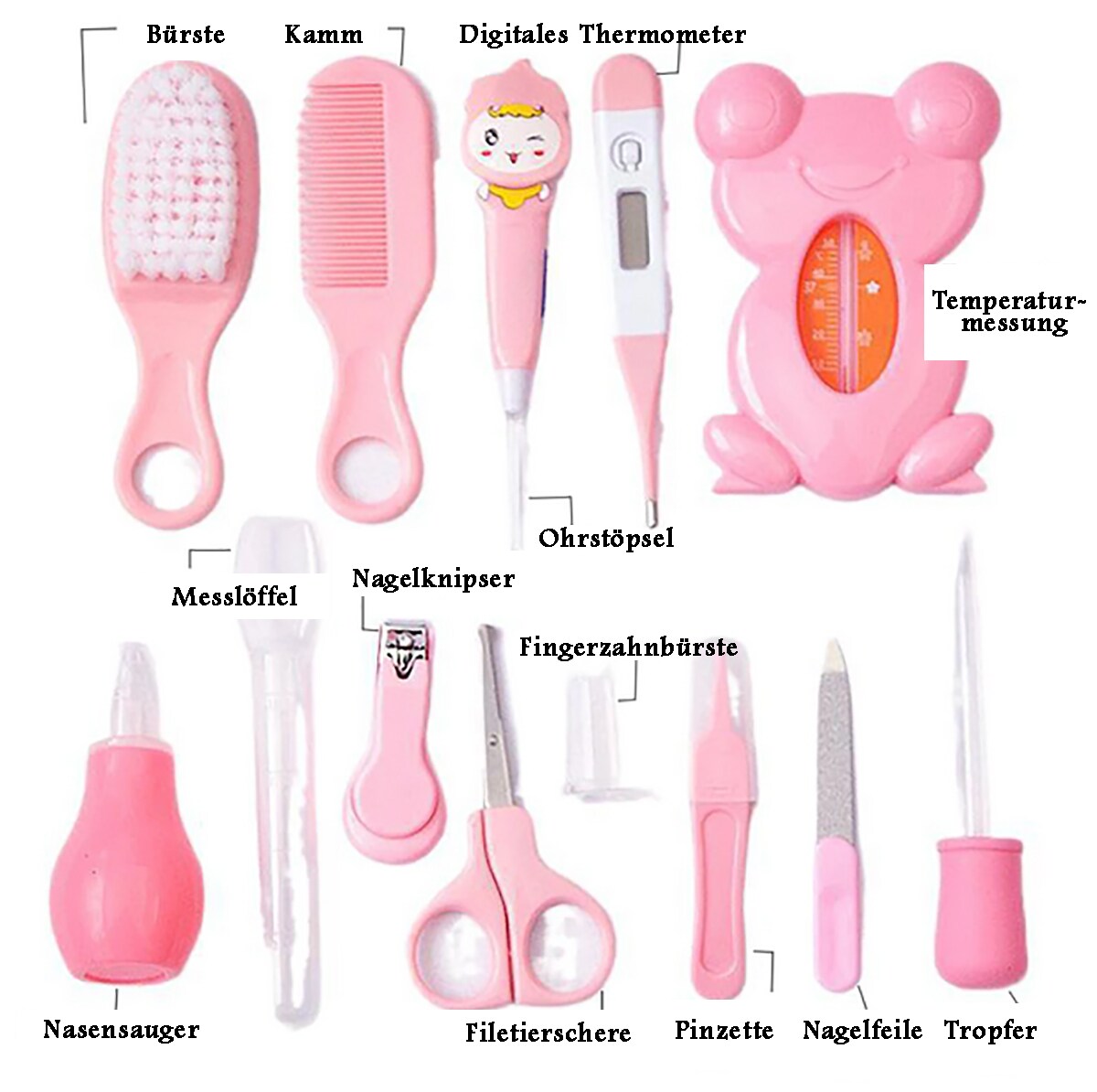 TPFBeauty Babypflege-Set 13-teilig mit Badewannen-Thermometer, Blau