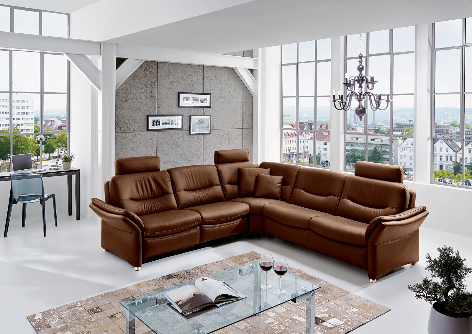 com4lux Ecksofa BRESCIA Leder Vivre parkettbraun