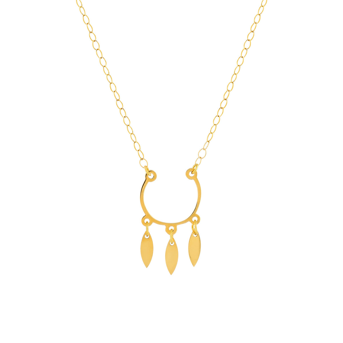 Collier or jaune 750 45 cm motif demi-cercle avec pampilles feuilles