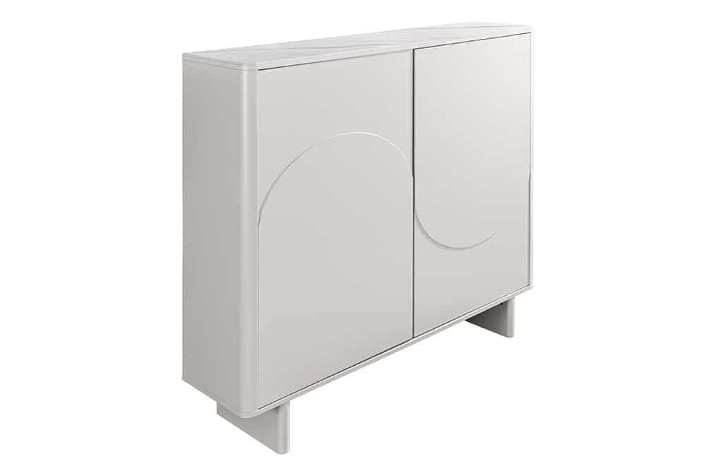 Design Highboard SAVOY 130cm kaschmir weiß Marmor Keramik mit Stauraum und 3D-Front