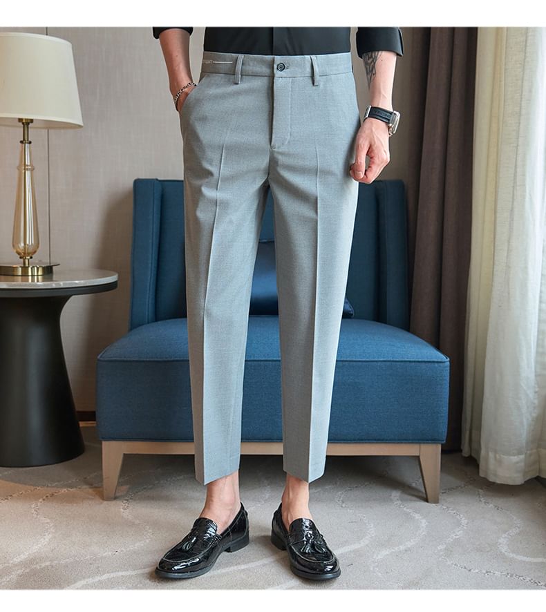 Deepwood - Mid Rise Plain Cropped Tapered Dress Pants