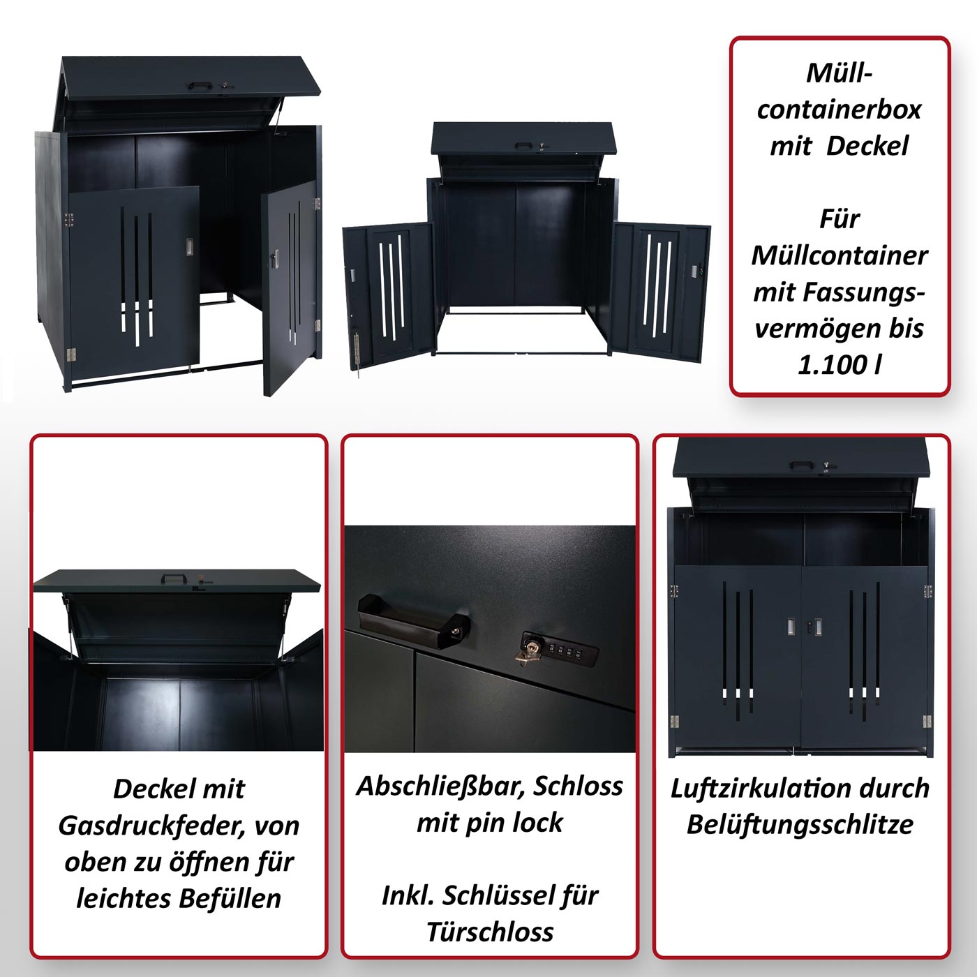 Müllcontainerverkleidung MCW-M54, Müllcontainerbox Industrie-Abfallcontainer, Container bis 1100L 154x160x136cm, Stahl