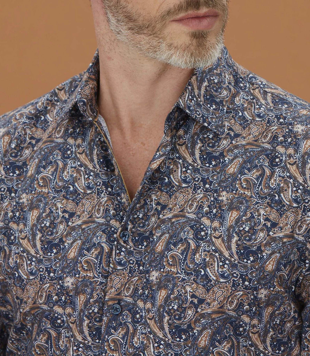 Chemise casual à imprimé cachemire camel 