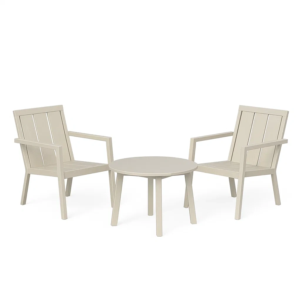 Ensemble de mobilier de jardin en métal beige avec 2 chaises et table