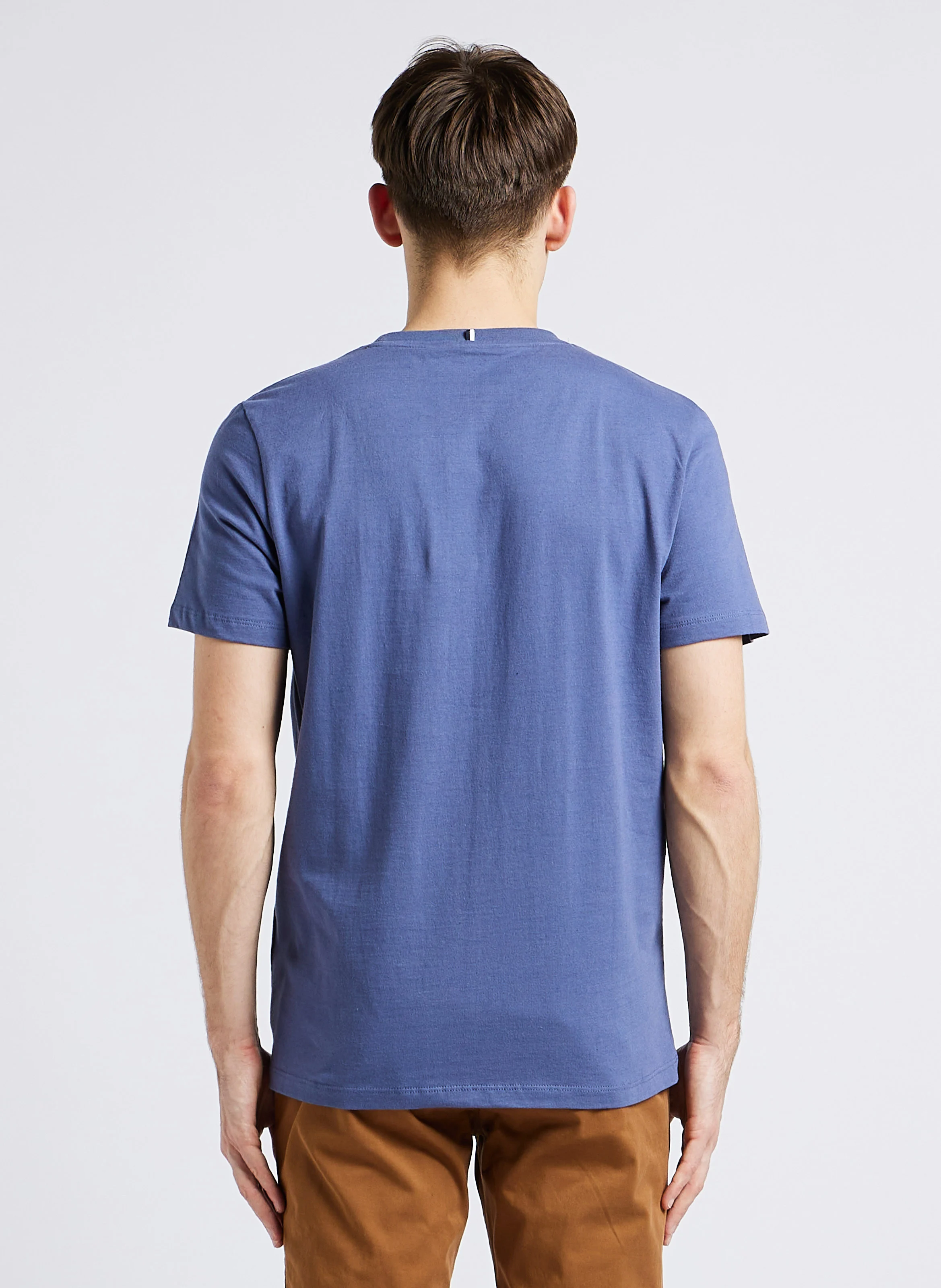 ARCY - Tee-shirt droit col rond brodé en coton | Bleu