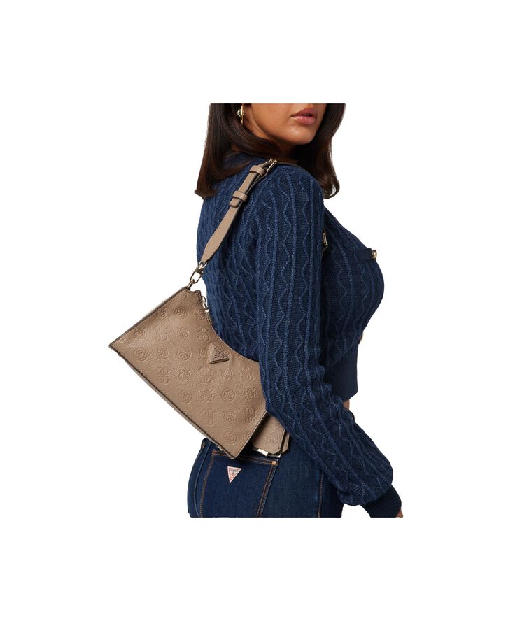 GUESS CRESIDIA TOP ZIP SHOULDER BAG Dark taupe