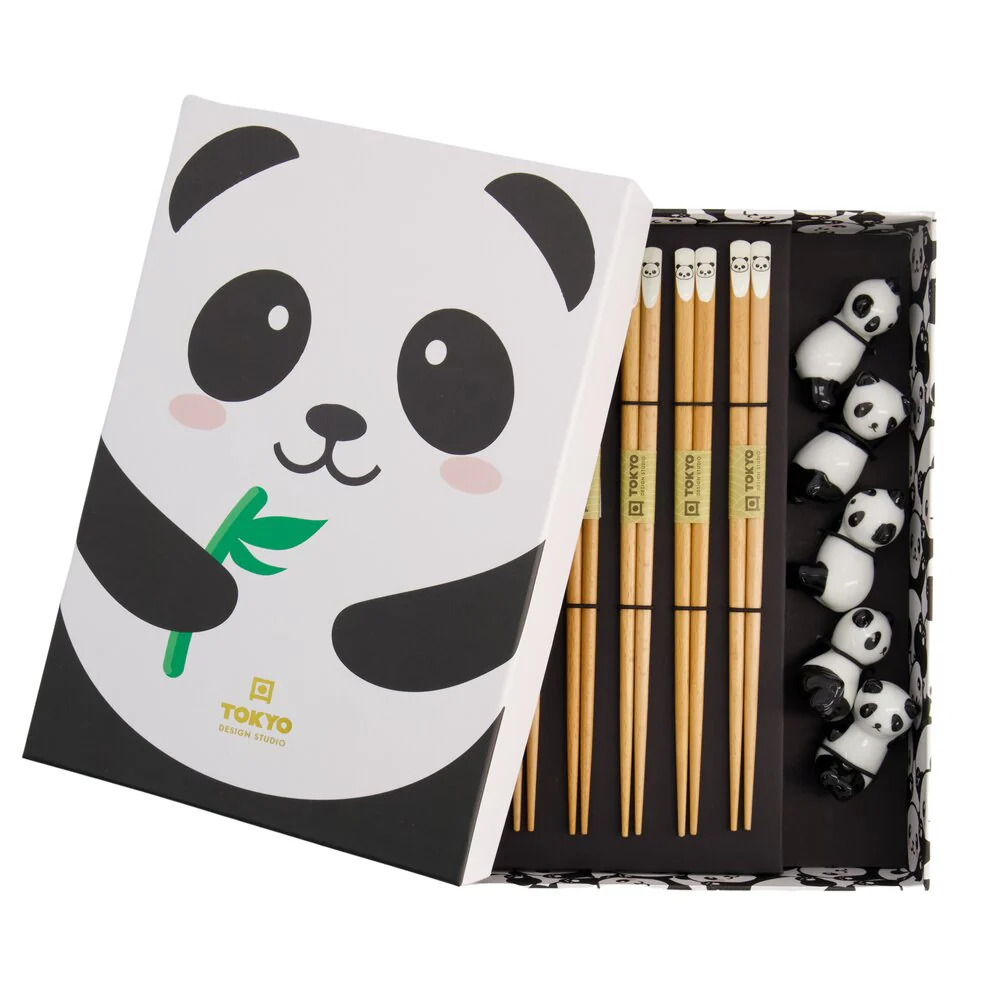 Tokyo Design Studio  Spisepinde & holdere gavesæt, Panda - 5 par