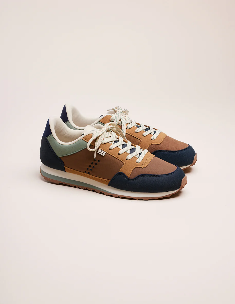 Baskets basses Gabriel - Suède vegan et ripstop petrole brun beige