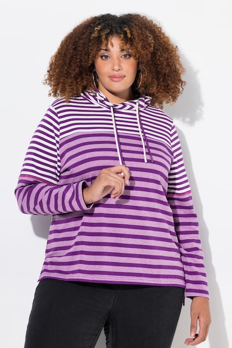 Shirt, Ringelmix, Stehkragen, Langarm, hinten länger