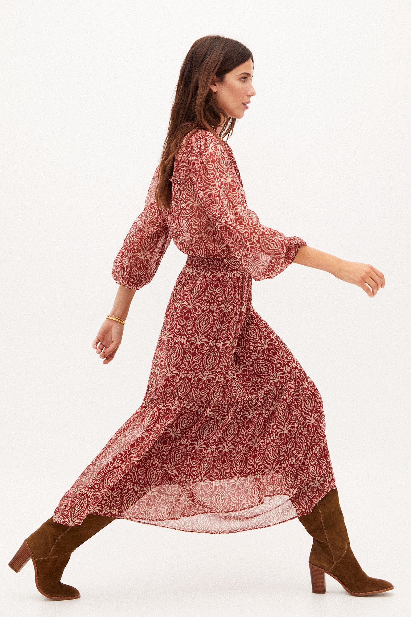 Saia midi estampada Daphne - Bege