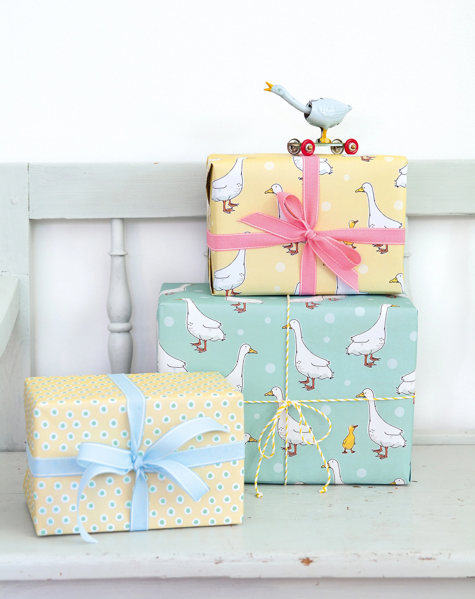 Geschenkpapier GÄNSCHEN (67x49cm) 5er-Set in senf