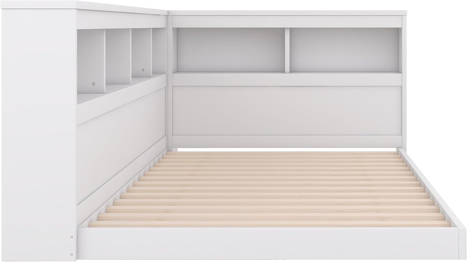 Daybett Einzelbett Bett 90x200 cm Kinderbett, Tagesbett Bodenbett mit Stauraum Regale & Ladebuchse, Holzbett Jugendbett Funktionsbett, Bettgestell mit Lattenrost, Ohne Matratze (Weiß)