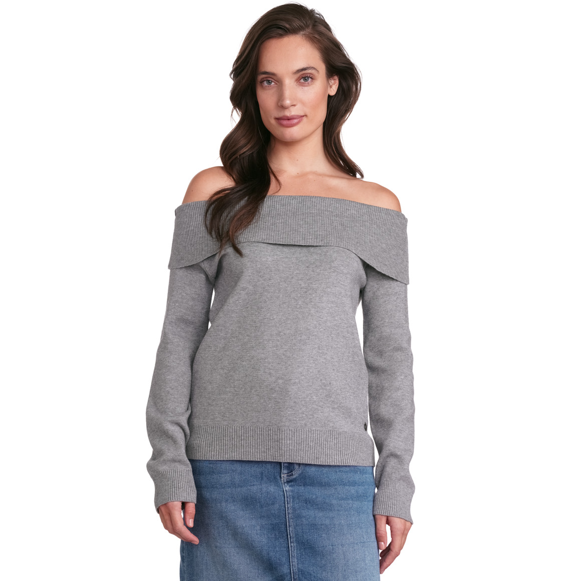 Gina Collection Damen Strickpullover mit Rippenbündchen grau