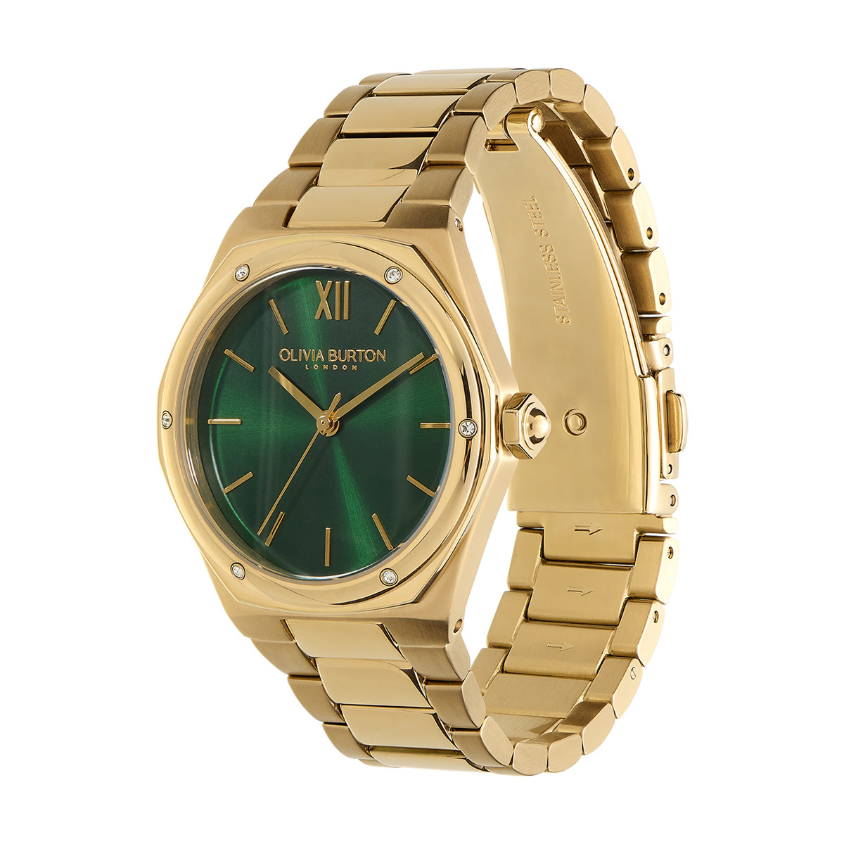 Montre OLIVIA BURTON hexa femme analogique, bracelet acier doré jaune