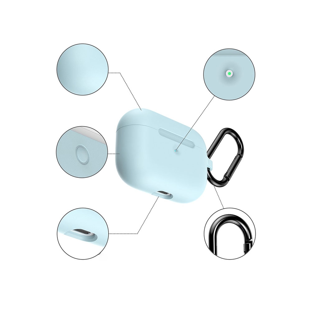 AirPods Pro Silikon Case Schutzhülle Abdeckung mit Karabinerhaken - Hellblau