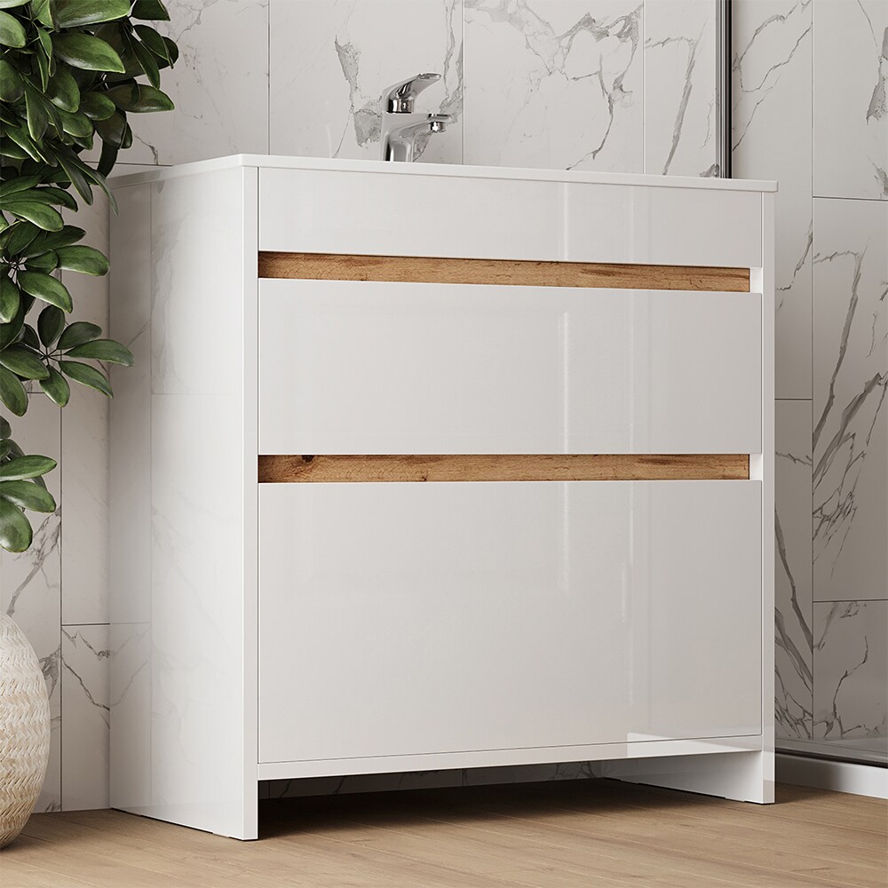 Vicco Waschbecken mit Unterschrank Detmold 80 cm breit, Waschtisch stehend Weiß