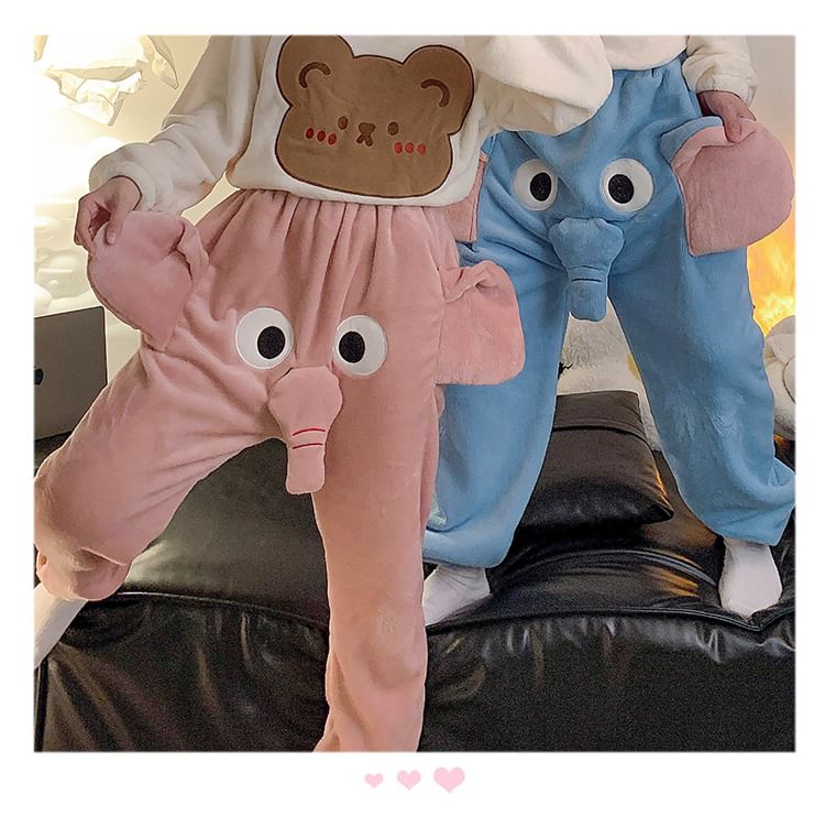 Sweetzer - Koppel bijpassende elastische taille olifant fleece harem pyjamabroek (verschillende ontwerpen)