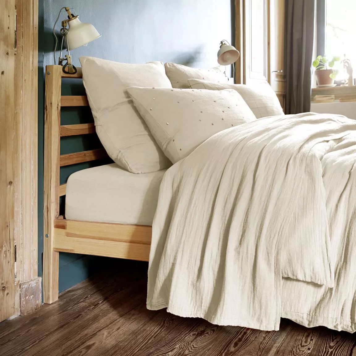 Drap plat gaze de coton (240 x 300 cm) Gaïa Beige pampa