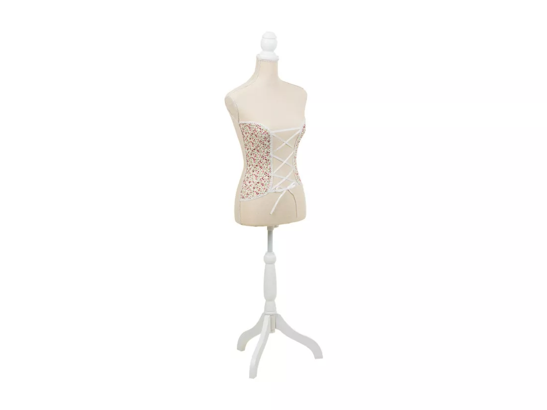 Mannequin en bois et mousse habillé de tissu couleur crème 24x37,5x168h