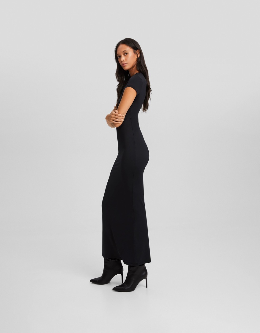 vestido longo de manga curta