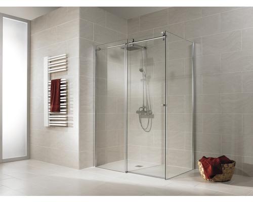 Douchedeur met zijpaneel en schuifdeur SCHULTE MasterClass ExpressPlus 120 x 80 cm, chroomprofiel, helder glas, vuilafstotende coating, deur linksdraaiend, zijpaneel rechtsdraaiend