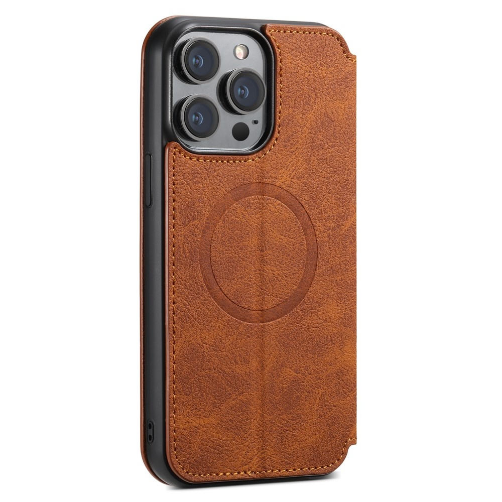 iPhone 14 Pro Max MagSafe Leder Tasche Flip Wallet Cover mit Kartenfächer - Hellbraun