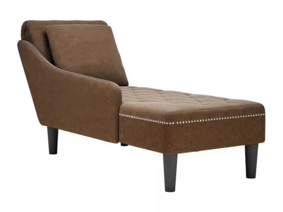 Fauteuil long avec coussin et accoudoir droit marron similicuir