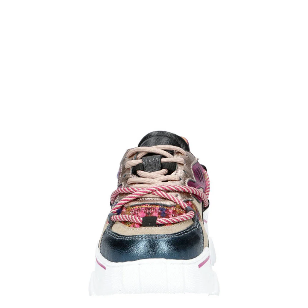 DWRS Jupiter tweed chunky leren sneakers beige/fuchsia