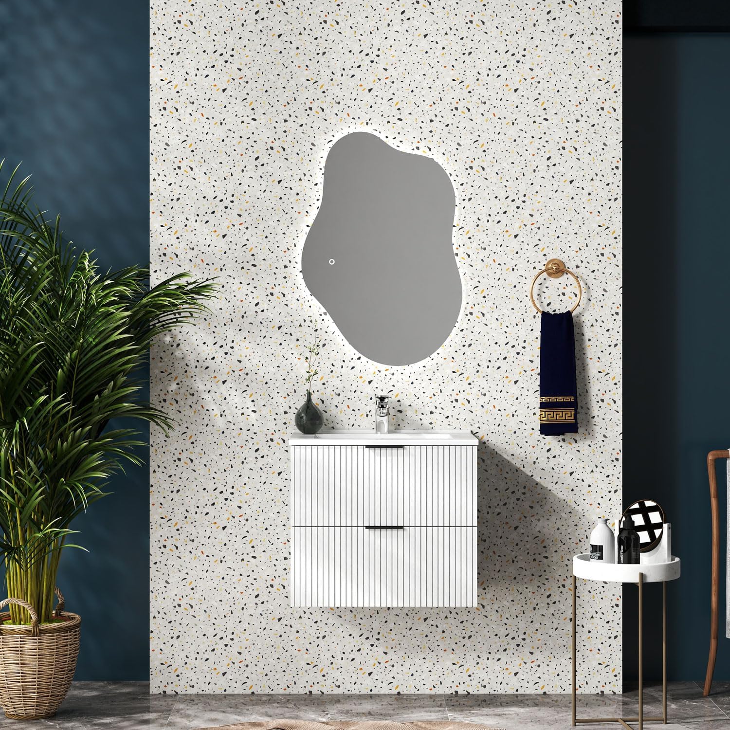 Aica Sanitär Waschtisch mit Unterschrank 60cm Riva Badmöbel Set Weiß Keramik Waschbecken mit Unterschrank MDF Softclose