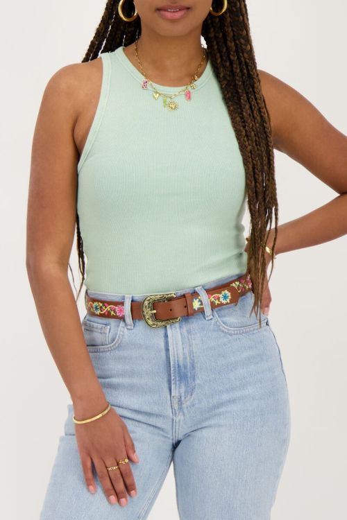 Groene tanktop met rib structuur