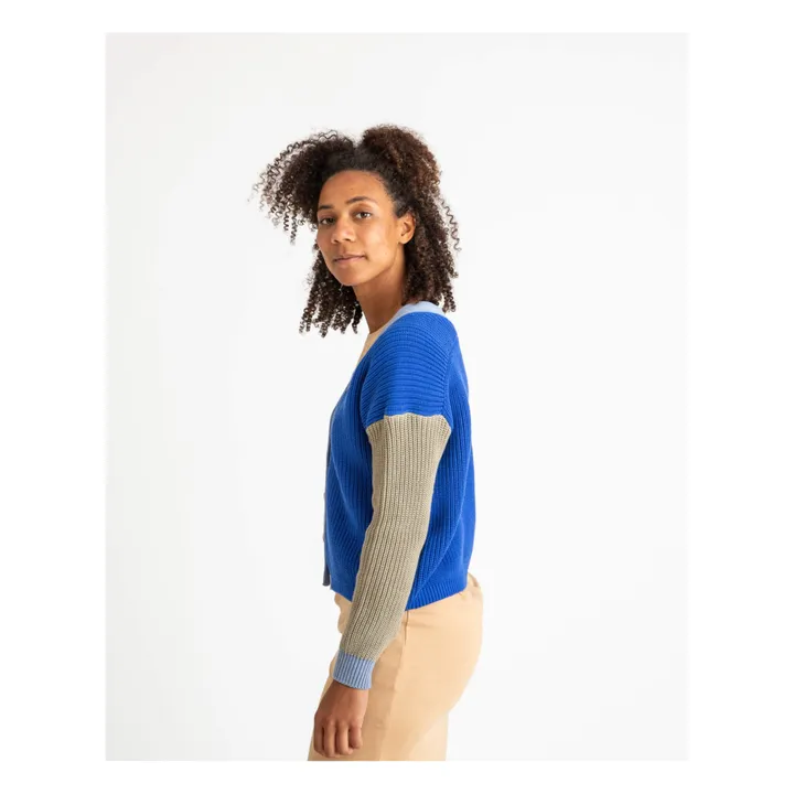Matona Cardigan Color Block Coton Bio | Bleu roi