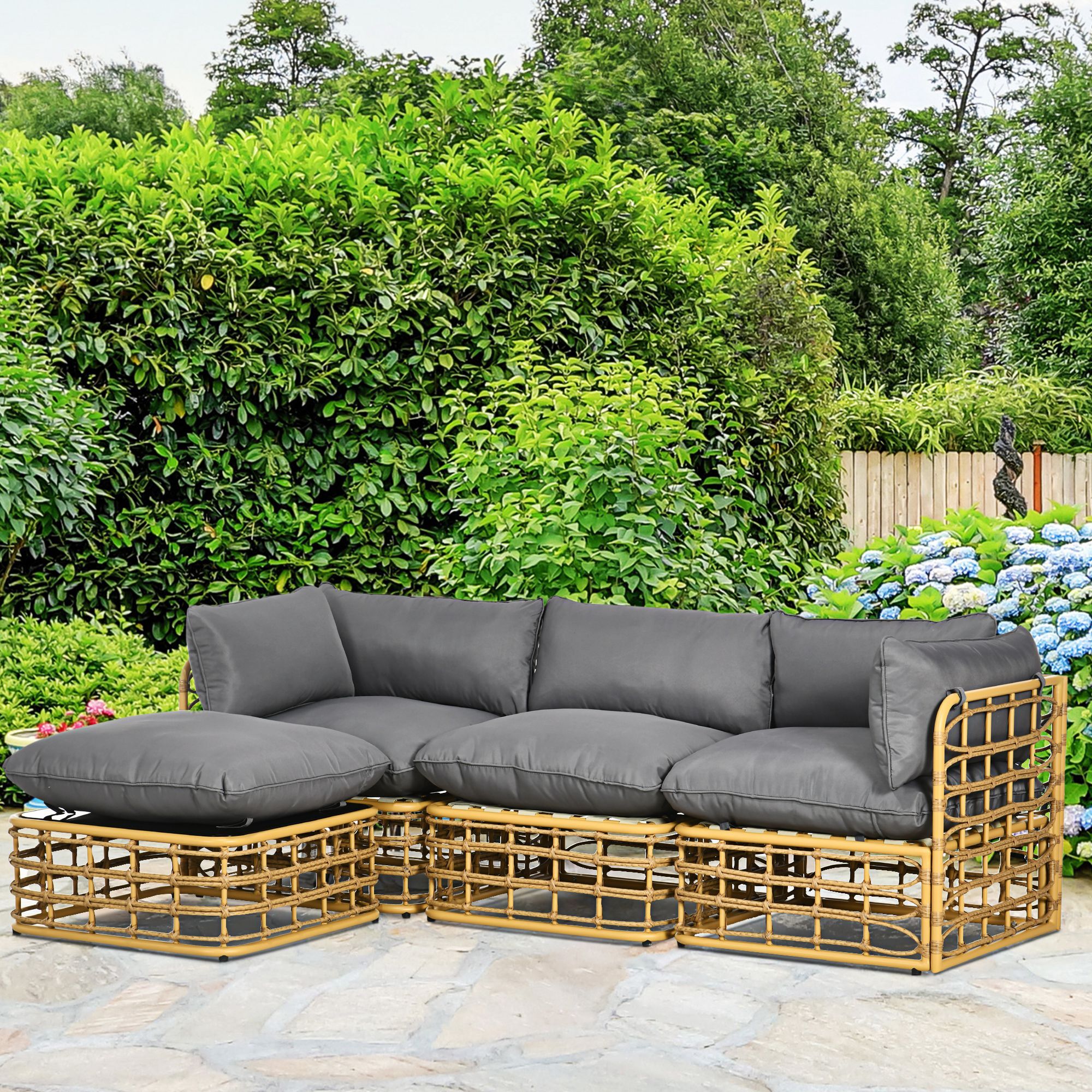 Outsunny Rattan Gartenmöbel-Set mit Sitzkissen braun 74L x 74B x 65H cm