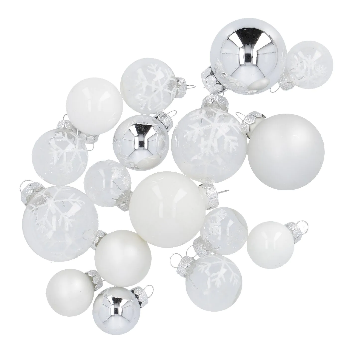 17er Weihnachtskugel Set Glaskugeln Mix, weiß/silber