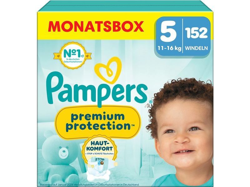 Pampers Windeln Premium Protection Junior Grösse 5 Monatsbox 11-16 kg, 152 Stück