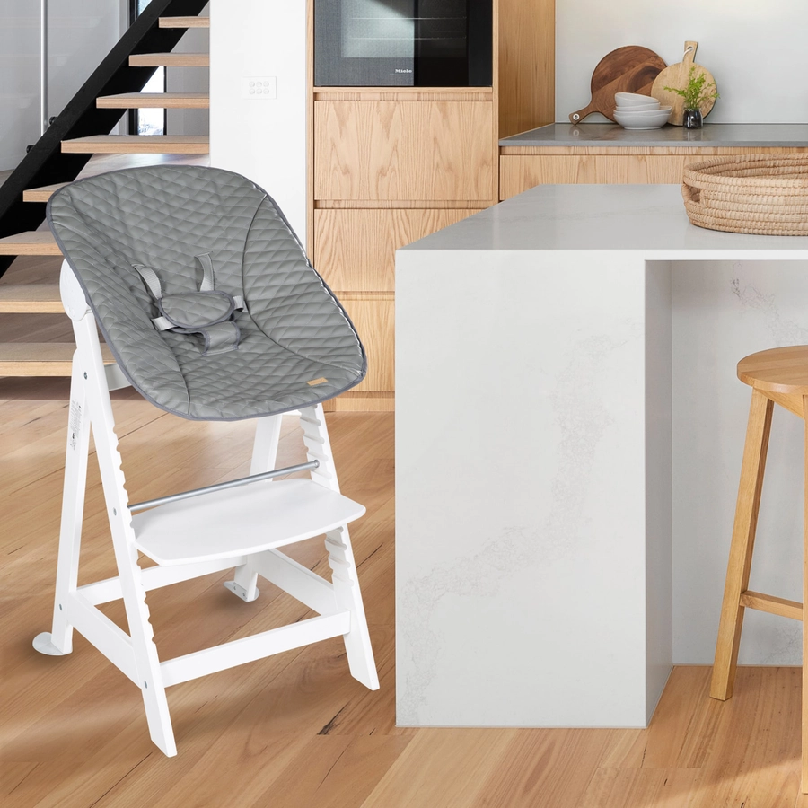 roba Treppenhochstuhl Born Up weiß Set 2 in 1 inkl. Aufsatz Stone gesteppt