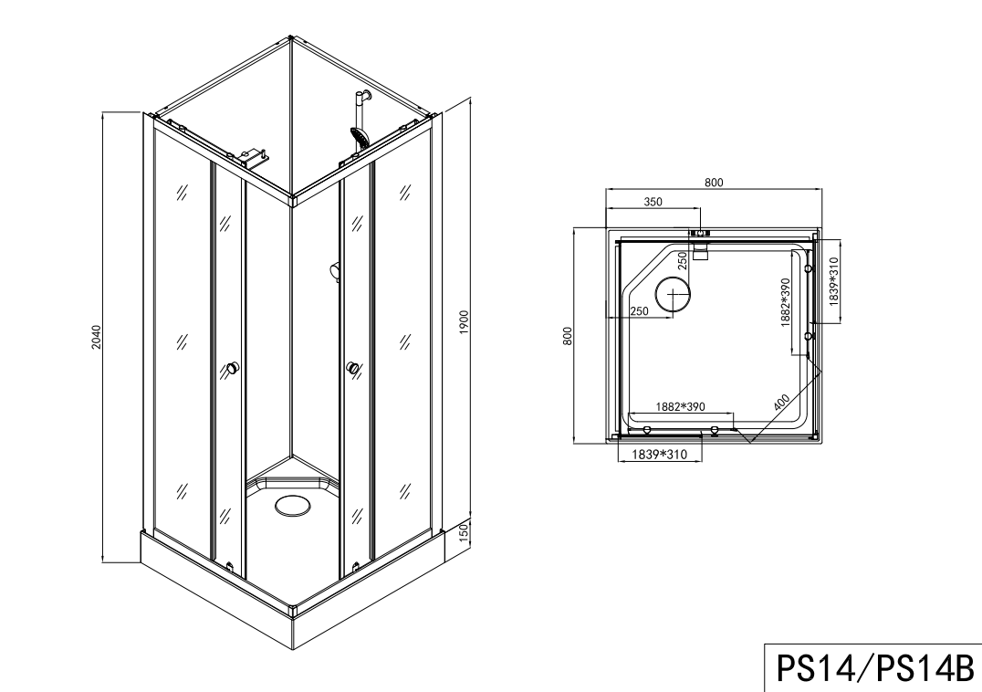 Badstuber Forte complete douchecabine vierkant 80x80x203cm