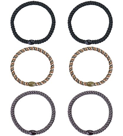 Kknekki Haargummis - 6er-Pack - Slim - Schwarz/Grau/Glitzer
