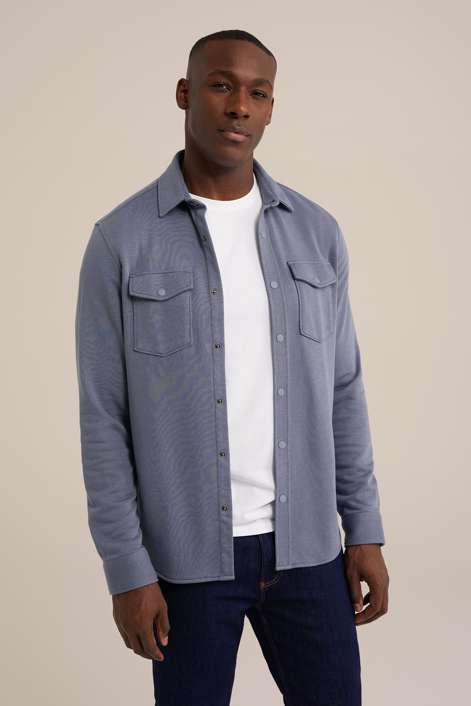 gebreid smart overshirt van katoenmix Fundamentals Grijsblauw
