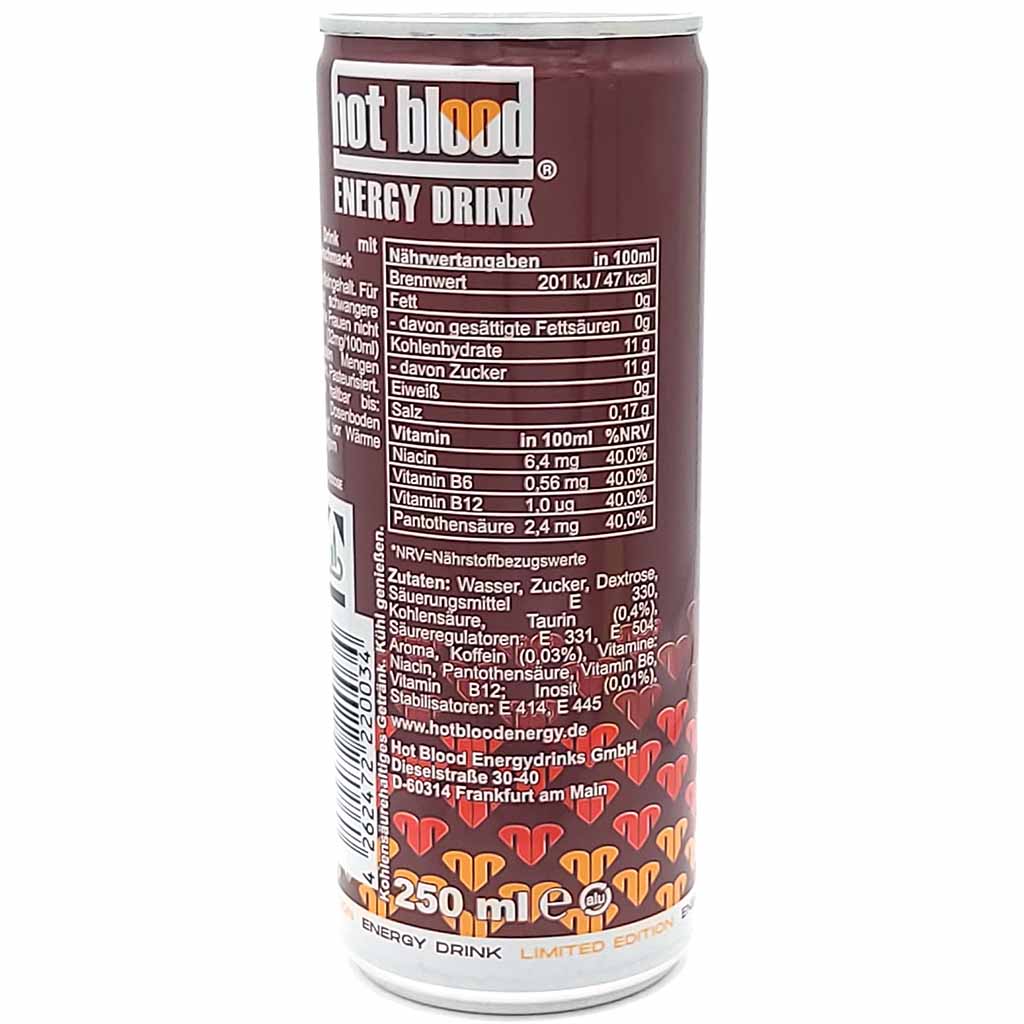 hot blood Energy Drink Pfirsich Dosen 250ml MHD:10.10.26