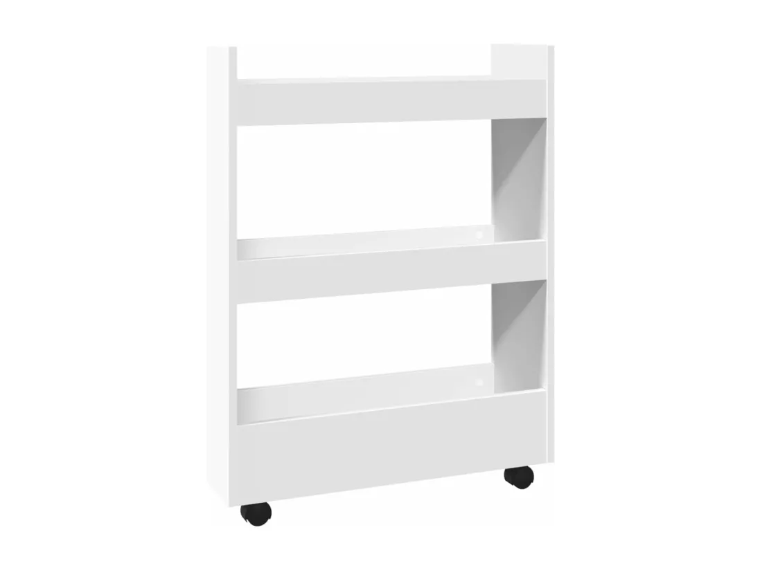 Chariot de rangement étroit 3 niveaux blanc bois d'ingénierie