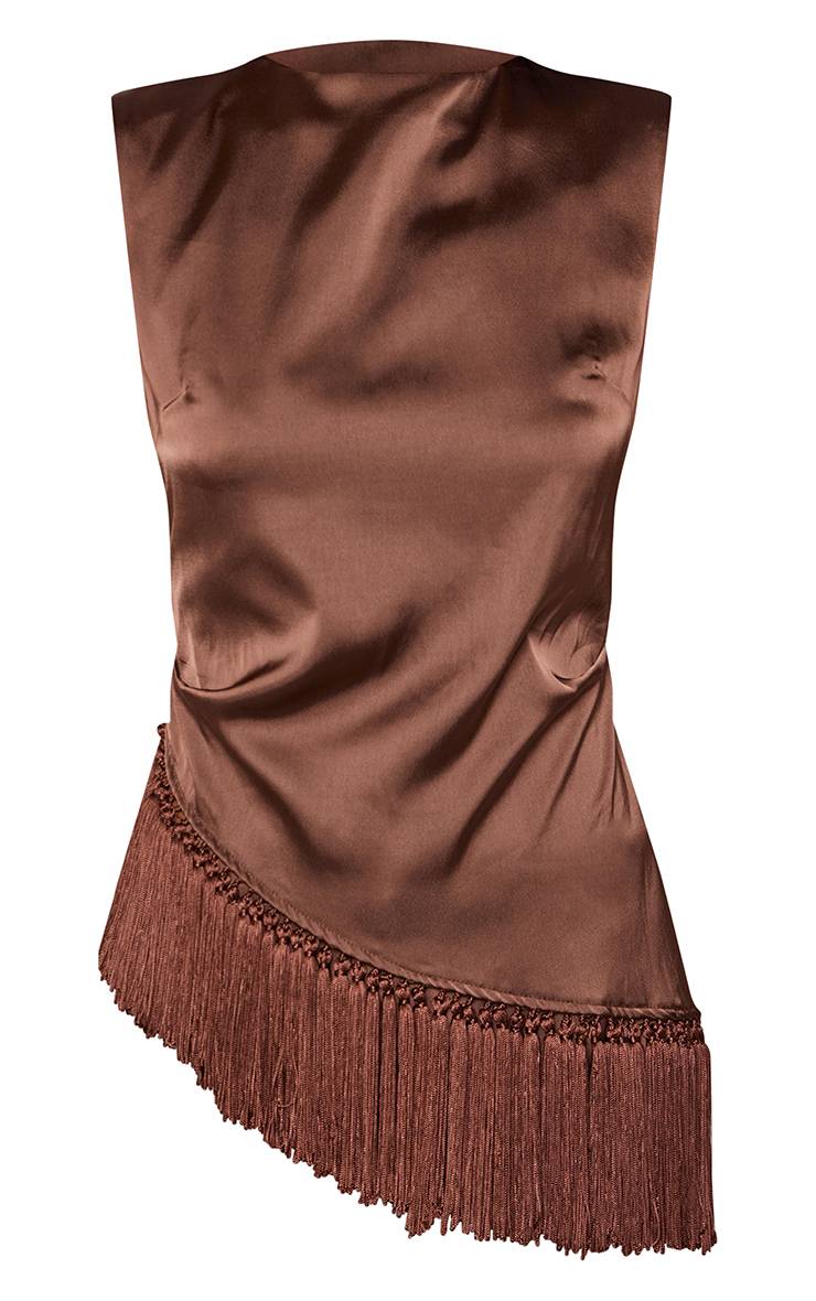 Marron Ensemble Haut À Détail Franges En Satin