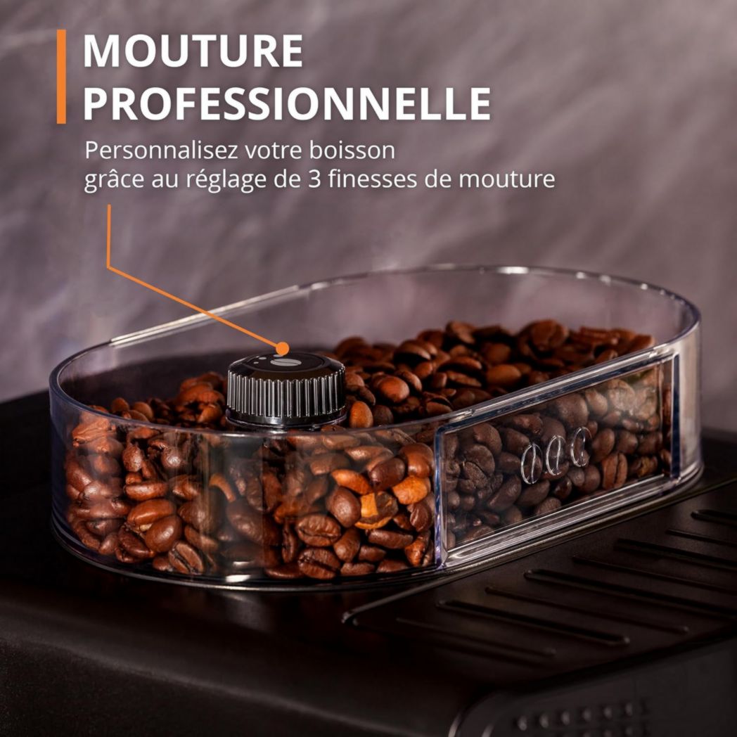 Krups Machine à café à grains, 1,7 L, 2 tasses simultanément, Nettoyage automatique, Buse vapeur pour cappuccino, Cafetière expresso, Essential black YY8125FD, Noir