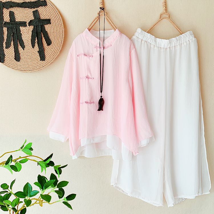 CosmoCorner - Traditioneel Chinees topje met lange mouwen / Broek met wijde pijpen