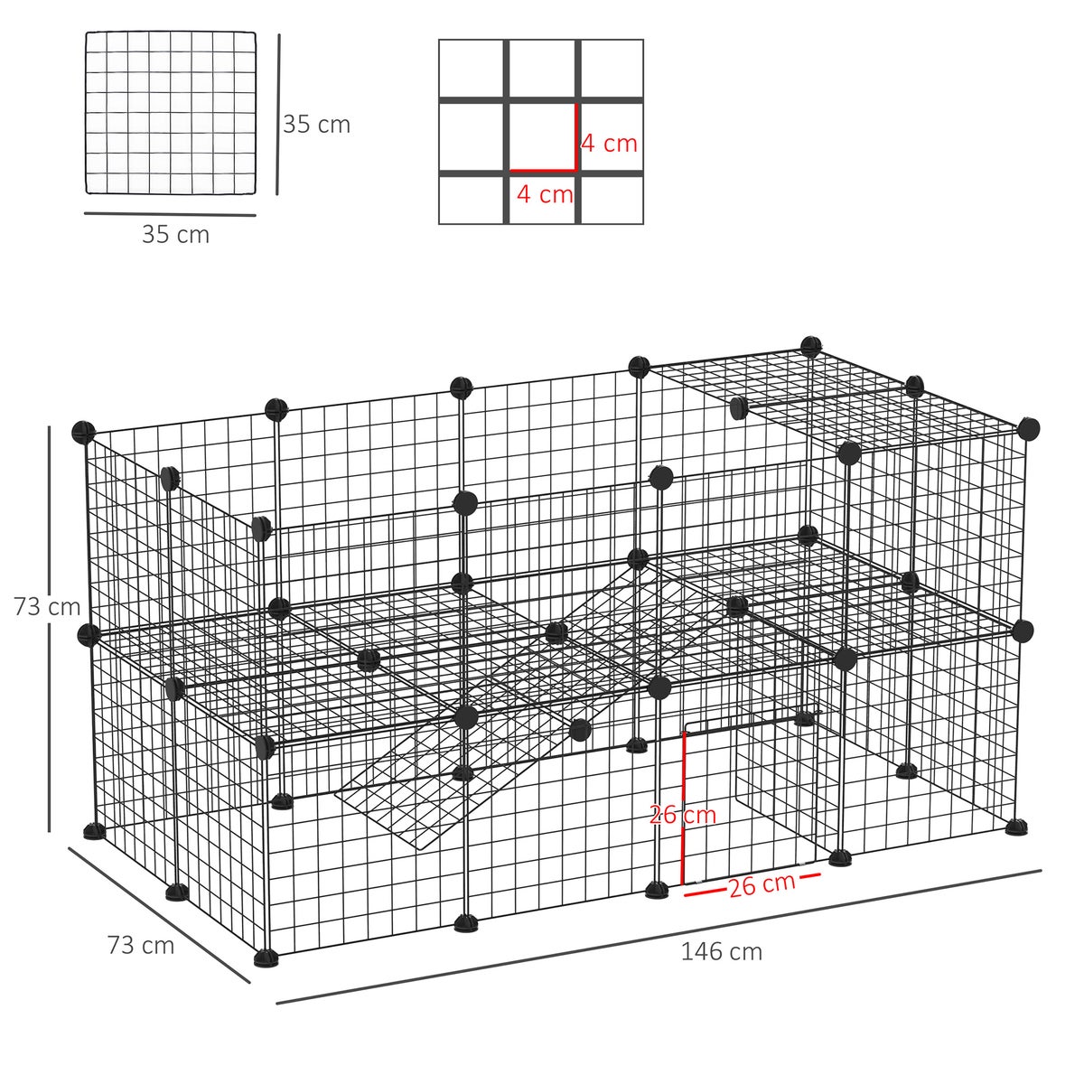 PawHut gaasomheining, buitenren, 146 x 73 x 73 cm, metaal, zwart