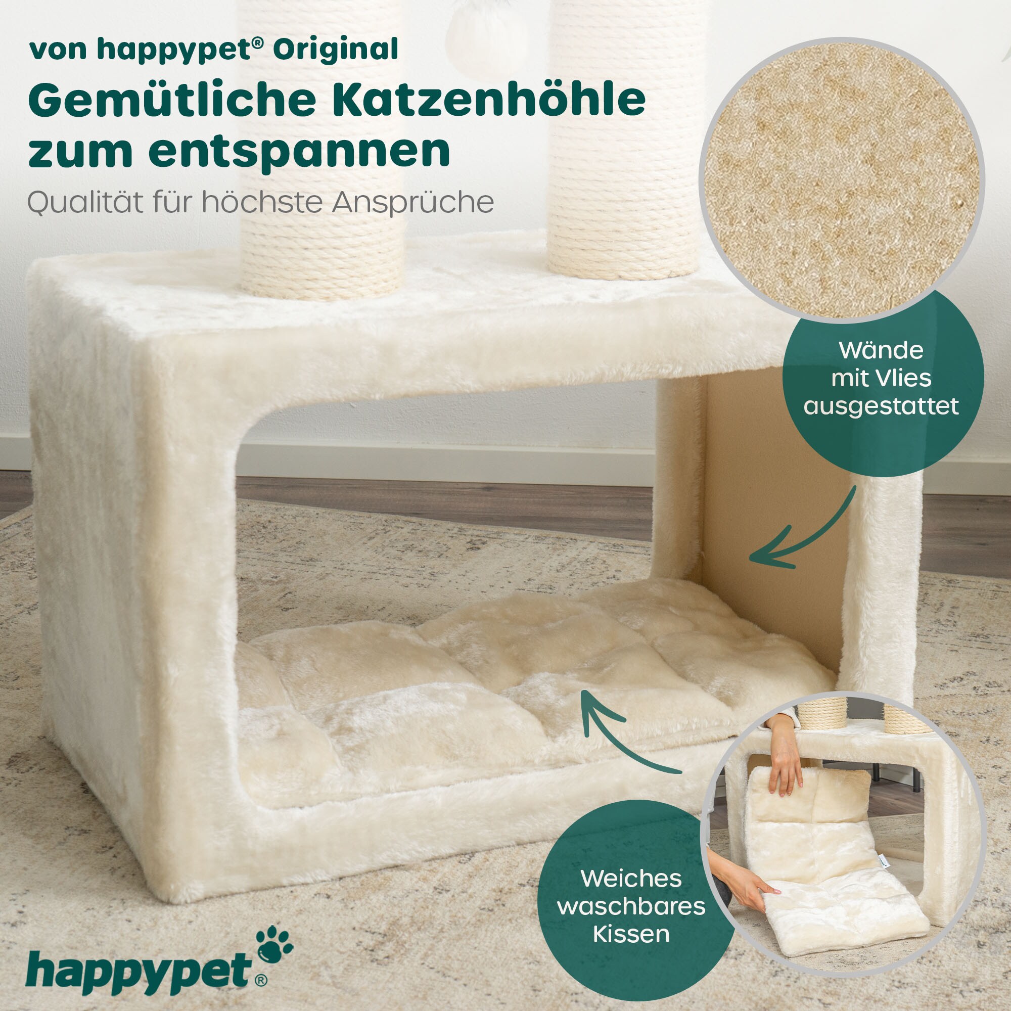 HAPPYPET Premium Kratzbaum Grosse Katzen Stabil Katzenbaum 109 cm | Creme 109 cm