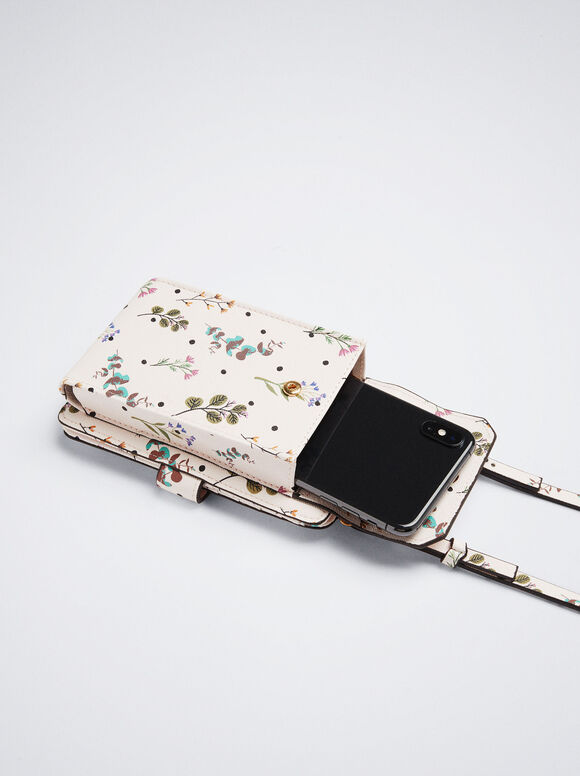 Bolsa para celular com estampa floral - Bege