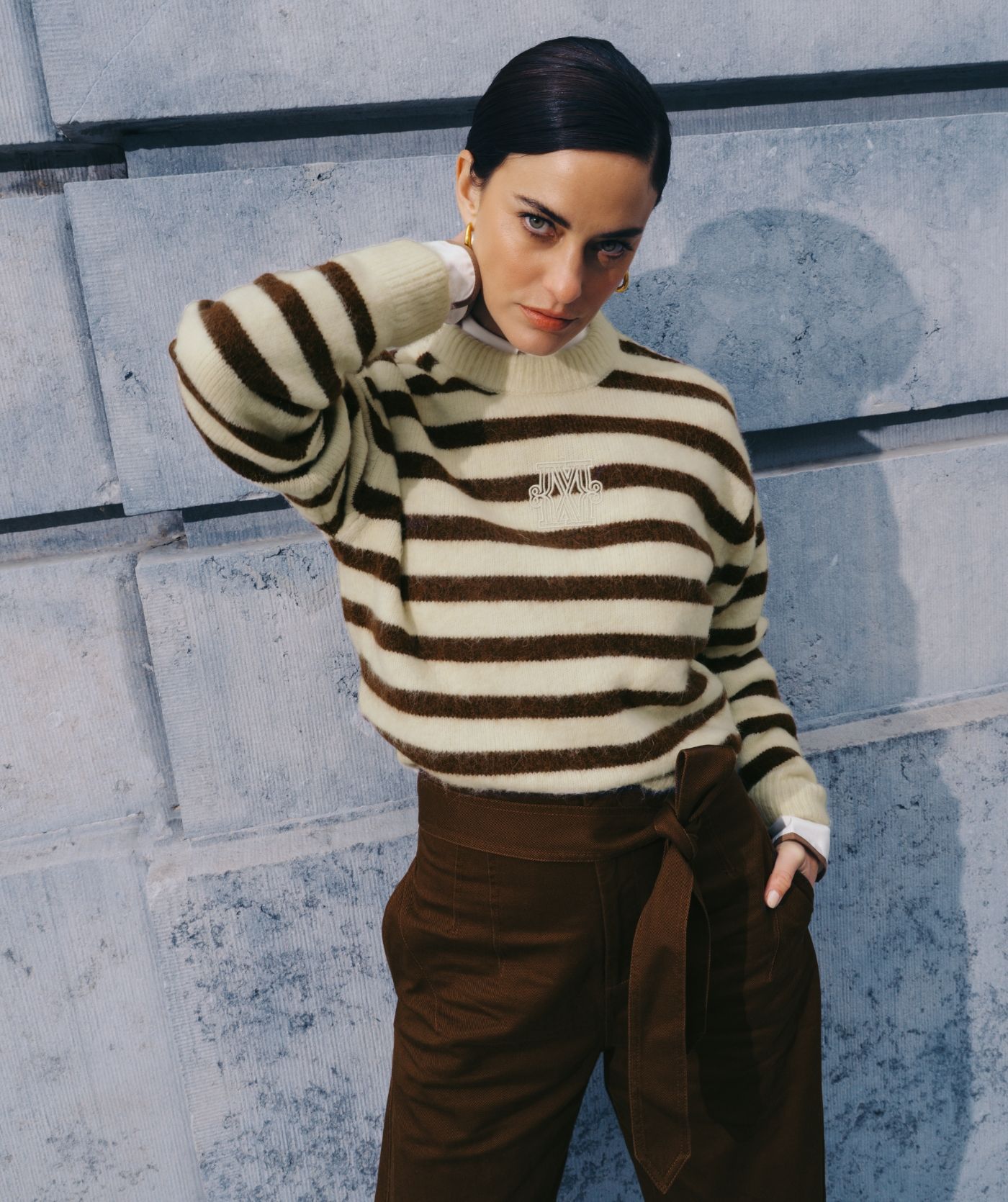 JV-IZE oversized trui met strepen - brown stripe